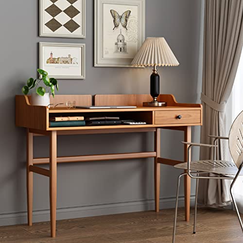 ukorua Vintage-Style Desk with Scandinavian Flair, Computer or Laptop Desk, Writing Desk with Drawer and Open Storage Cubby, Small Space Dressing Table.