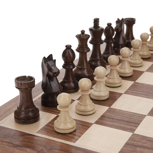 Unique Wood 15" Chess Set Board Game for Adults & Kids - Exquisite Hand Carved 34 Pieces, 2 Extra Queens, Triple Weighted, Pro USCF Staunton Tourney