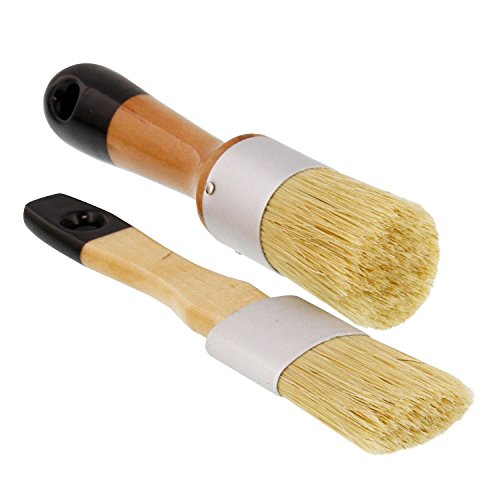 U.S. Art Supply 2-Piece Multi Use Oval and Round Chalk, Wax and Stencil Brushes for Chairs, Dressers, Cabinets and Other Wood Furniture - 100% Natural Bristles, Lightweight and Rust Resistant