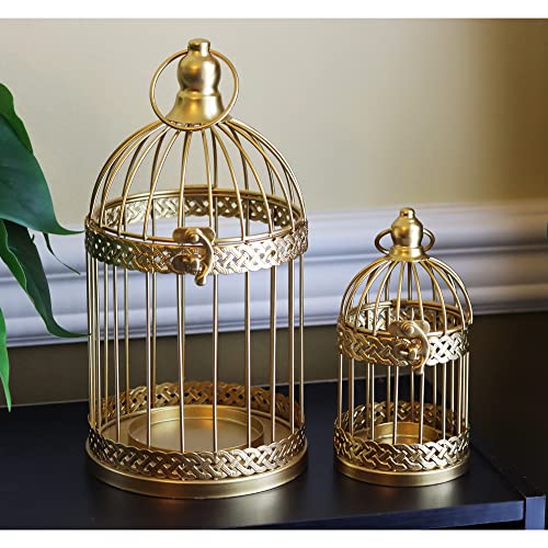 Vela Lanterns Birdcage Decor Candle Holder Lantern Decorative Wedding Table Centerpiece Decorations, Gold, Set of 2