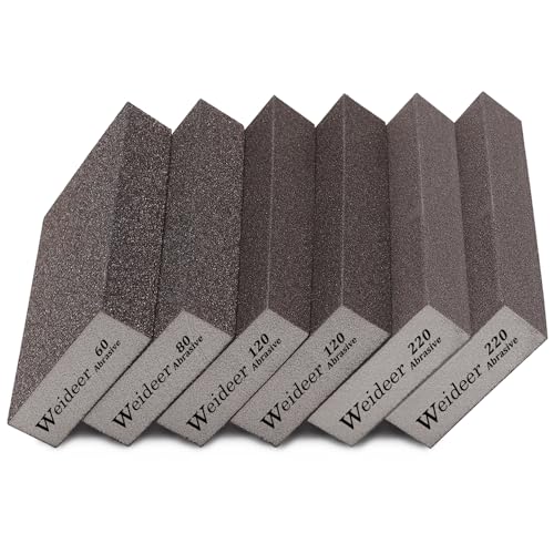 weideer 6 Pcs Sanding Sponge 60/80/120/220# Coarse Medium Fine Grit Sanding Blocks Set for Brush Glasses Sanding Wood Sanding Metal Washable and Reusable