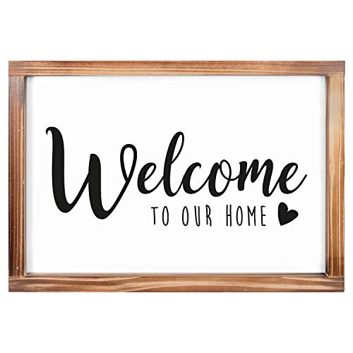 Welcome to Our Home Sign 11x16 Inch, Rustic Farmhouse Decor for the Home Sign, Wall Decorations, Modern Farmhouse Wall Decor, Rustic Wall Hanging Welcome Sign with Solid Wood Frame