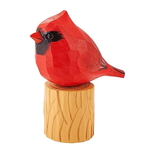 WEWAYSMILE Wooden Carved Bird Decor Bird Figurines Hand Carved Painted Wooden Statues Decor BFF Gifts for Bird Lovers Housewarming, BirthdayChristmas, Thanksgiving Day (Cardinal)