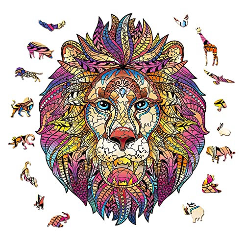 Wooden Jigsaw Puzzles for Adults – Wooden Lion Puzzle, Animal Shaped Wood Cut Puzzles, 212 Pieces, Medium 9.45"x11.54", Attractive Gift Package, Best Gift for Adults and Kids