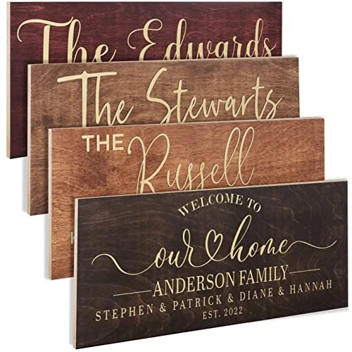 Wooden Sign for Family Personalized, Custom Established Sign, 2 Sizes, 4 Colors, 5 Designs- Wooden Engraved Plaque w/Names & Date, Family Wall Decor