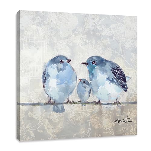 Woxfcart Bird Picture Bathroom Decor Wall Art Blue and Gray Walls Decoration, Canvas Size 12"x12"