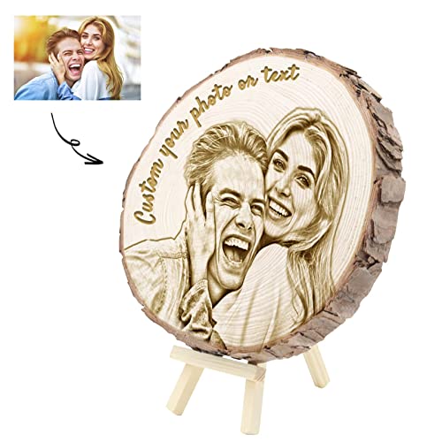 WQingot Personalized Photo Wood Slice Custom Engraved Picture Text Frame Tree Wooden Crafts for Valentine's Day Anniversary Birthday Wedding Gift
