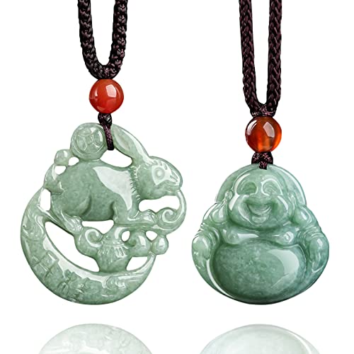 Xgimas Green Jade Rabbit Pendant Necklace