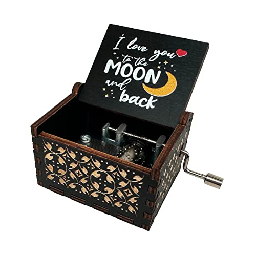 You're My Sunshine Wood Music Box, Antique Engraved Wooden Musical Boxes Gifts for Lover, Boyfriend, Girlfriend, Husband, Wife(to The Moon and Back,Black)