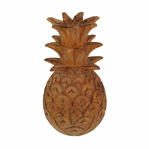 Zeckos Exquisite Hand-Carved Wooden Pineapple Table Top or Shelf Statue: Rustic Brown Tabletop Decor Accent, 9.75 Inches High, Symbol of Warmth and Hospitality